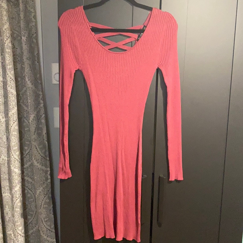 Pink Long Sleeve Stretch Dress